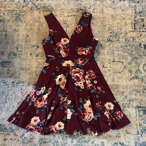 Burgundy Floral Mini Dress